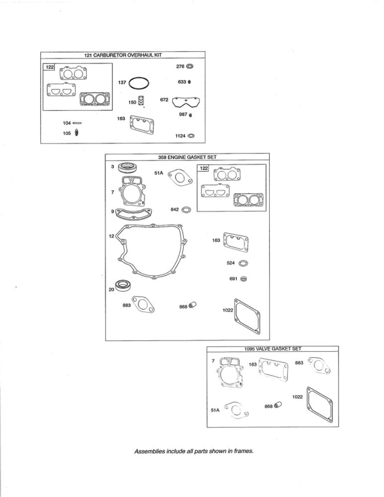 Gasket Sets Diagram and Parts List for 48M877-5111-G5  Briggs and Stratton Engine